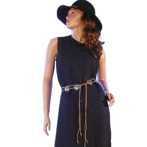 EILEEN FISHER Swan Dive Sheer Black Textured Irish Linen Button Down Dress S - Picture 2 of 8